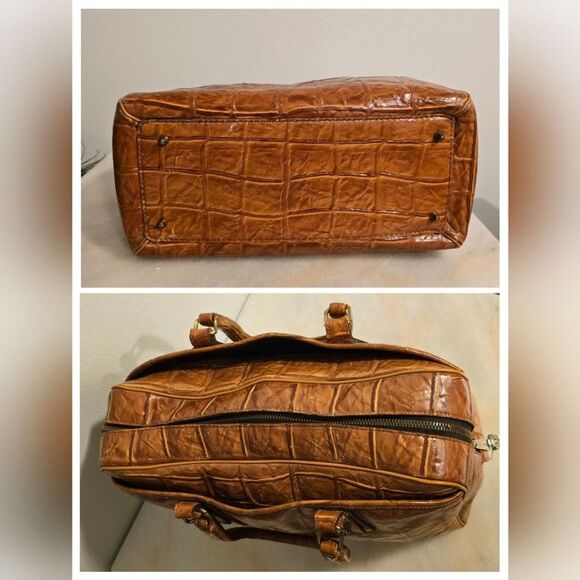 Vintage Park Lane Cognac Croc Embossed Leather Top Handle Satchel - Picture 4 of 12